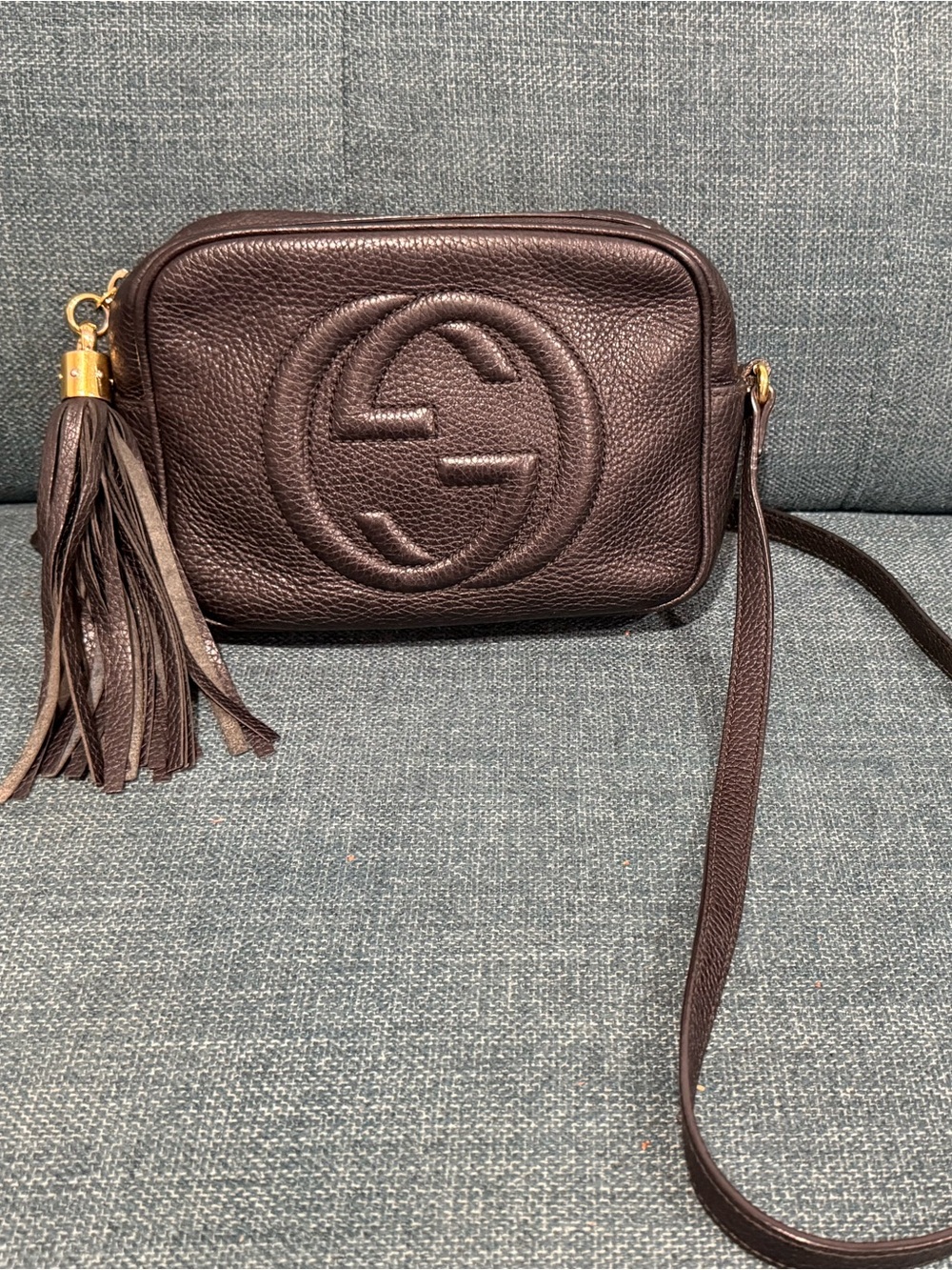 Gucci Black Soho Pebbled Leather Crossbody Bag with Gold Hardware